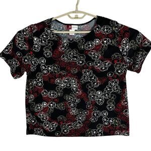 JM Collection Top Womens XL Red Black Bold Floral All Over Print Short Sleeves